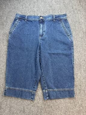 Y2K Liz Claiborne Women's Petite 14 Denim Bermuda Shorts Cuffed Blue 100% Cotton